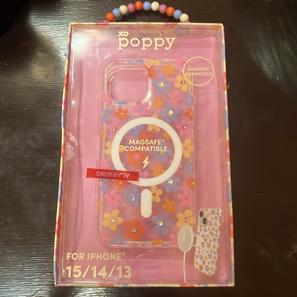 XO Poppy IPhone 13/14/15 phone case! Pink, orange, purple pastel!